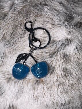 Blue Glitter Cherry Keychain - Women Accessories
